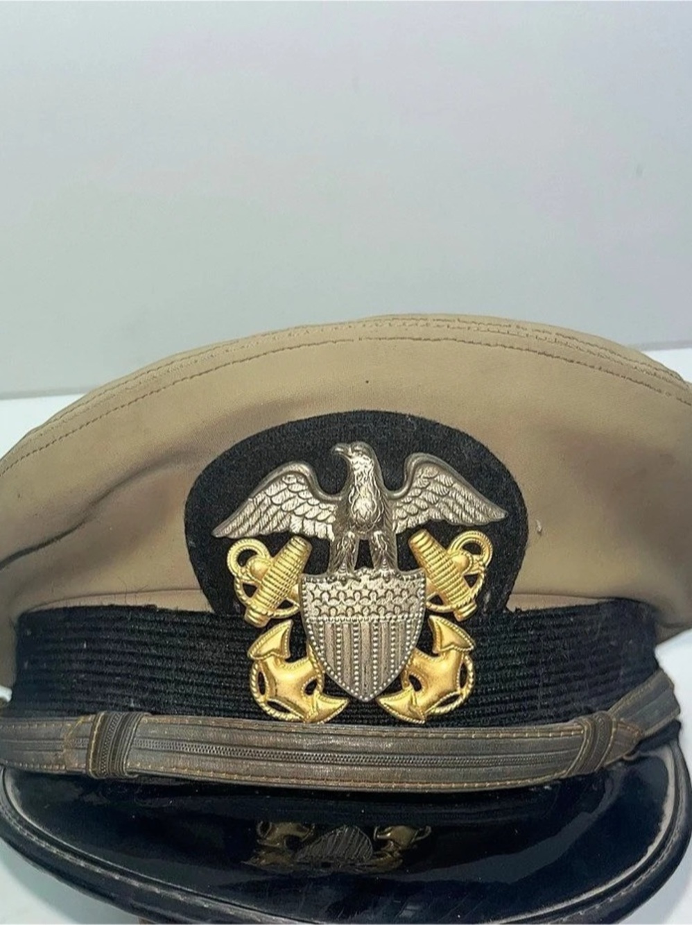 Vintage WWII US Navy Officer Visor Cap Hat Art Caps NY Named Dated 1945